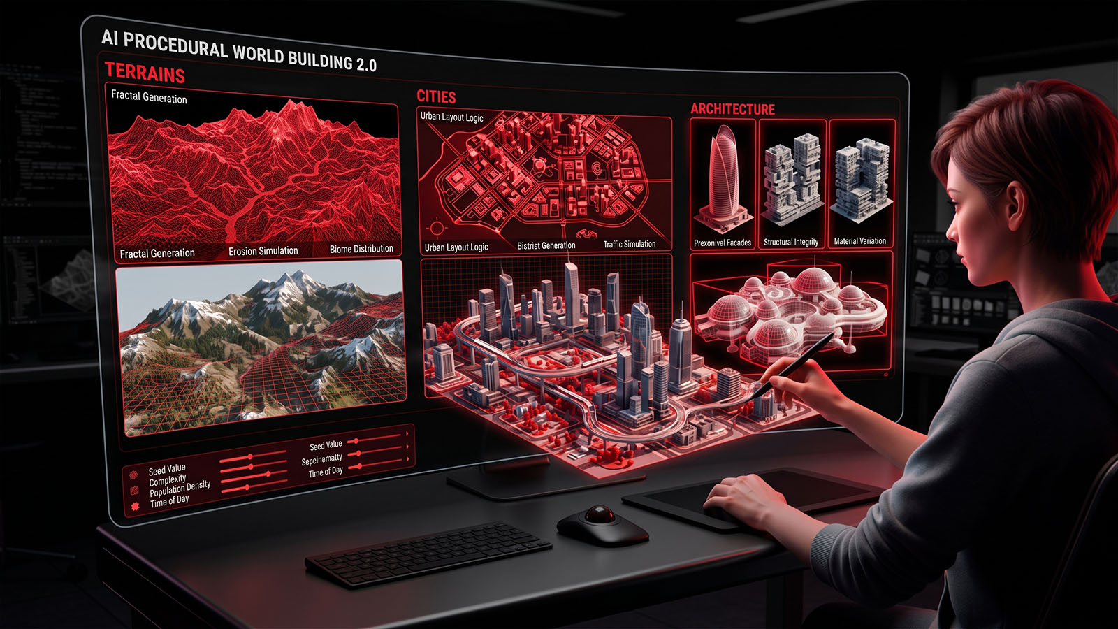 AI Procedural World Building 2.0: Terrains, Cities, Architecture,